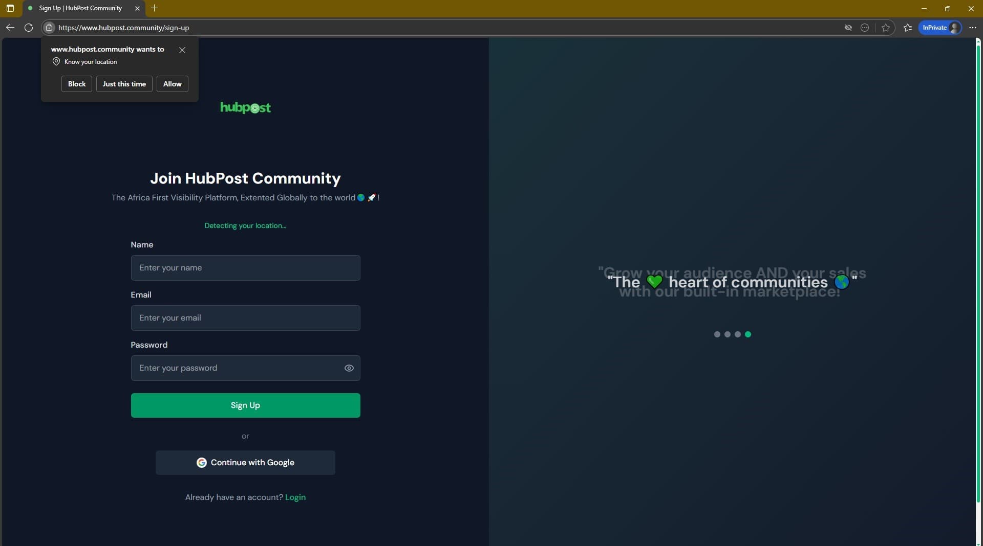 Screenshot for Access the Signup Page
